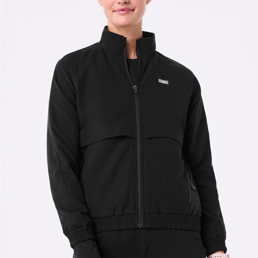 Figs Black Bomber Jacket with High Collar and Streamlined Fit WORN ONCE OR TWICE